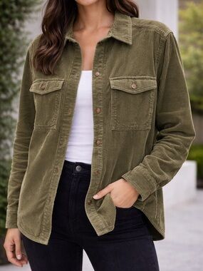 Original Use Olive Green Corduroy Shacket Jacket
